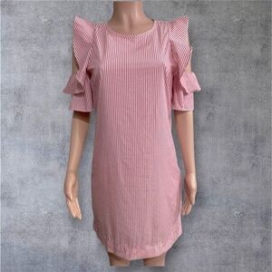 J.McLaughlin NWOT Juliette Pinstripe Cold Shoulder Ruffles Dress size Small